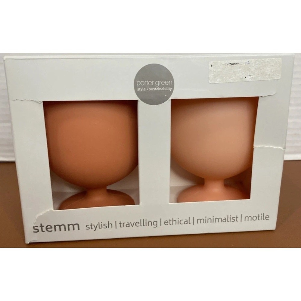Potter Green Terra‎ & Peach Stemm Silicone Unbreakable Wine Glasses Set Open Box